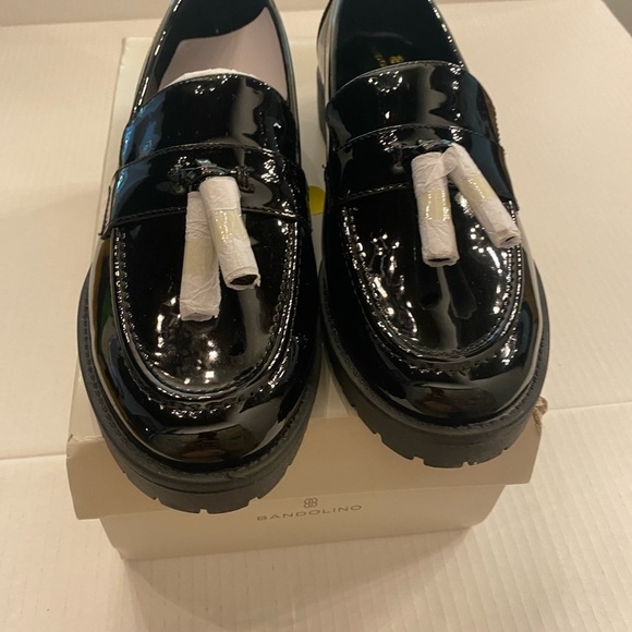 Bandolino Women’s Black Patent Loafers Tassel Fillups Vegan New 8.5 w Box - Picture 1 of 13